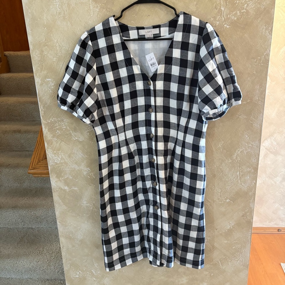 LOFT Checkered Linen Dress